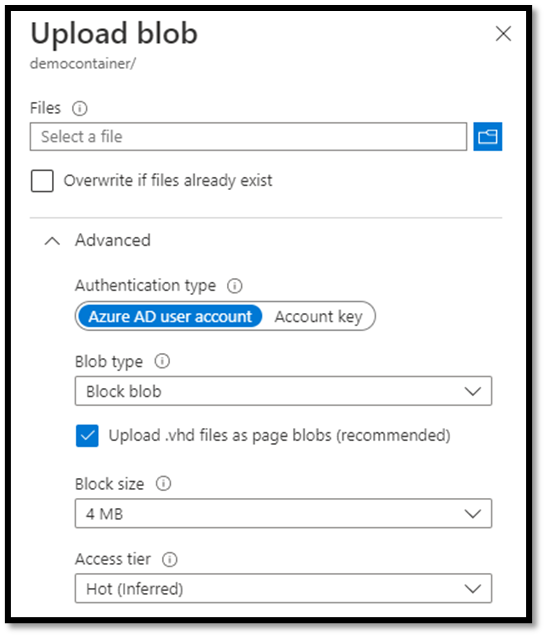 Using an authenticated Azure AD user account to upload files to blob storage