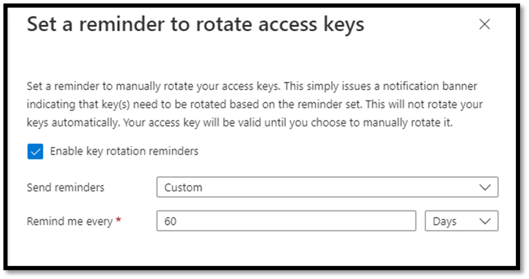 Setting a reminder for storage account keys rotation
