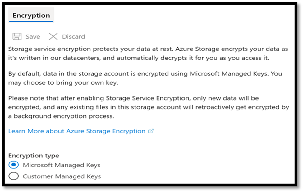 Figure 2: Storage account encryption types