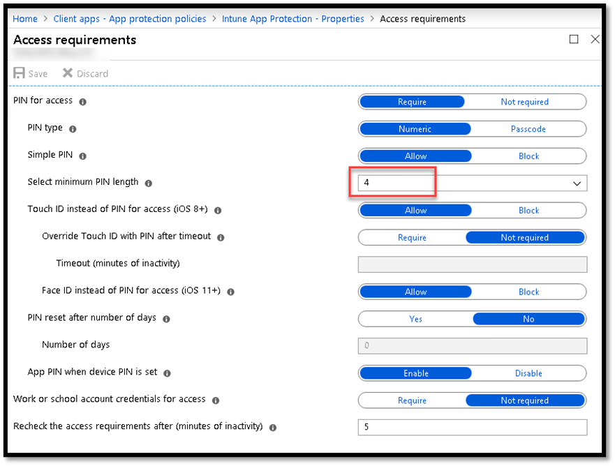 Figure 5: Intune device access requirements settings