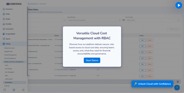 CoreStack FinOps+ RBAC Demo Tour